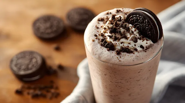 Erfrischender Oreo-Milchshake mit Sahne und Keksen