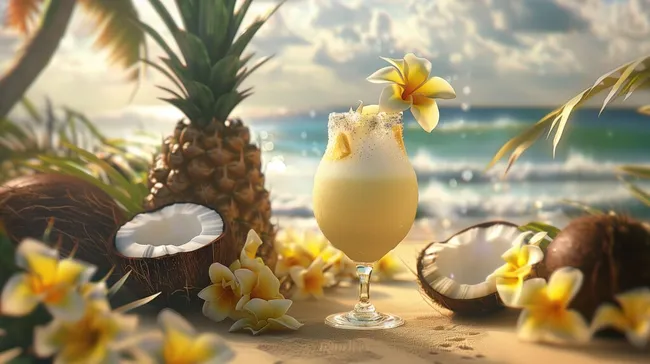 Erfrischender Piña Colada Cocktail am tropischen Strand