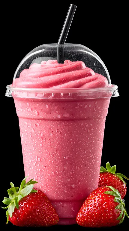 Erfrischender rosa Erdbeer-Smoothie mit Strohhalm