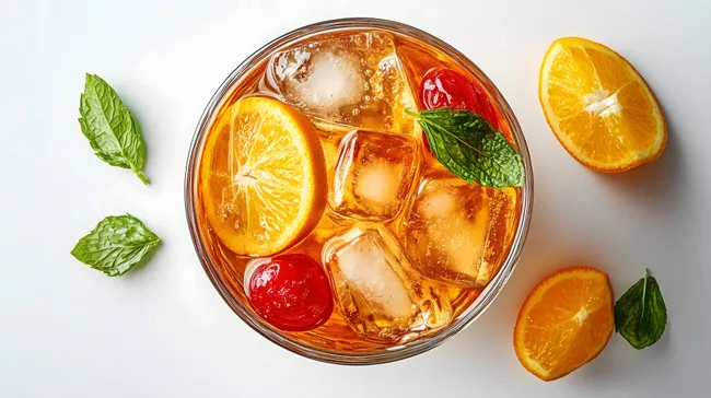 Erfrischender Sommercocktail mit Orangenscheiben und Minze