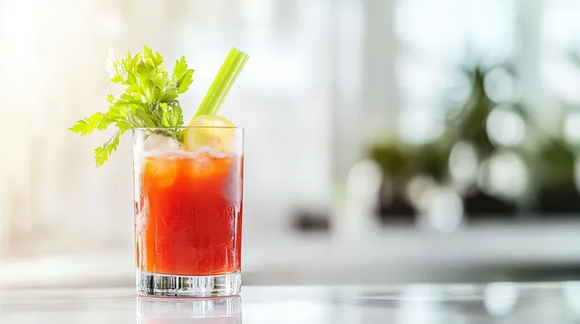 Erfrischender Tomatenjuice-Cocktail mit Sellerie-Dekor