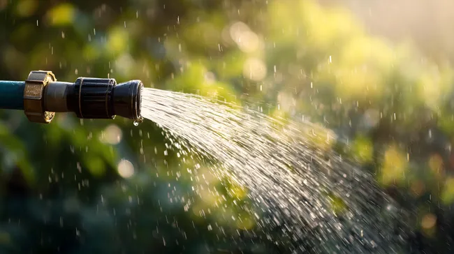 Erfrischender Wasserschwall aus Gartenschlauch