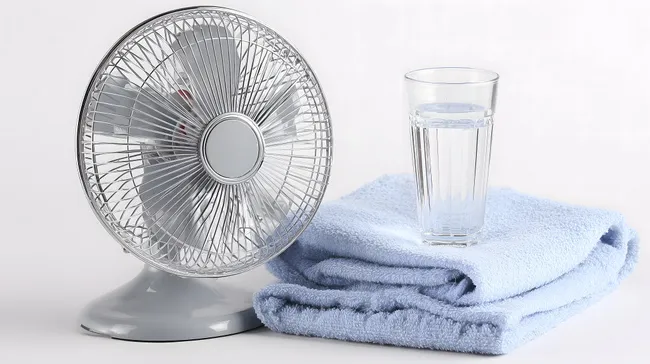 Erfrischendes Ambiente mit Ventilator und Handtüchern