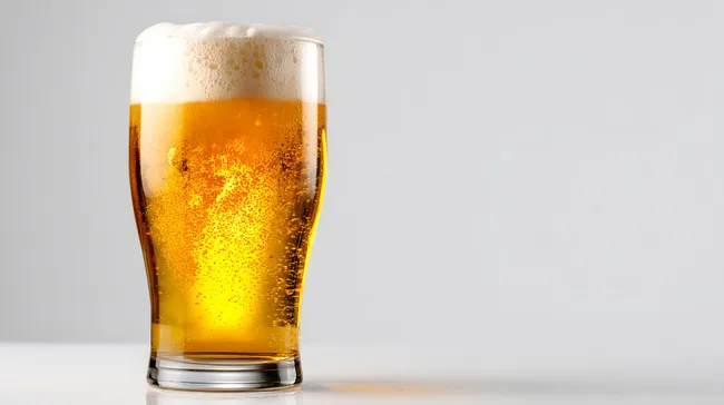 Erfrischendes Bier mit Schaumkrone auf weißem Hintergrund