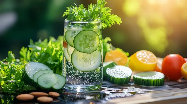 Erfrischendes Gurken-Kräuter-Getränk mit Sommerlicht