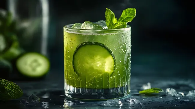 Erfrischendes Gurken-Minz-Getränk mit Eiswürfeln