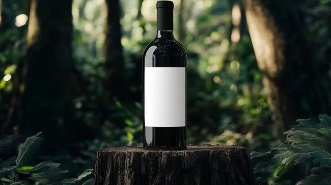 Erfrischendes Rotwein-Etikett in waldiger Naturkulisse