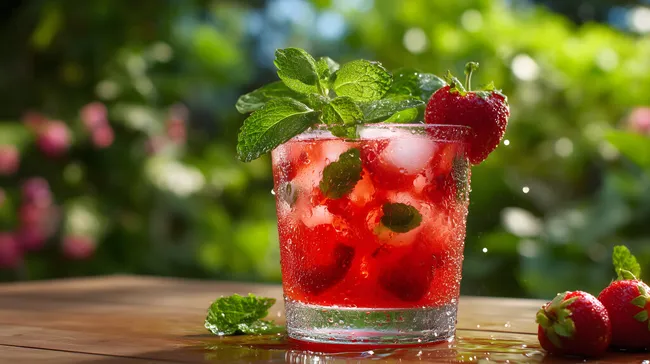Erfrischendes Sommergetränk mit Erdbeeren und Minze