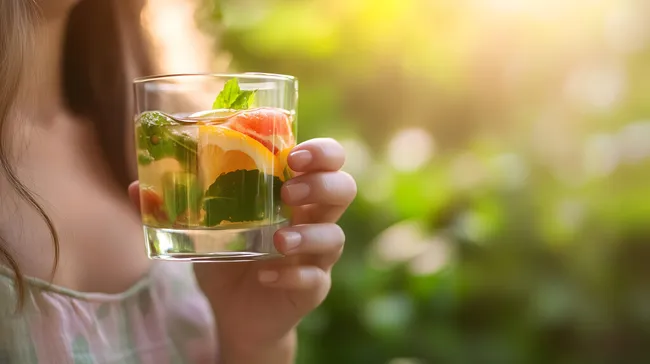 Erfrischendes Sommergetränk mit Zitrusfrüchten und Minze