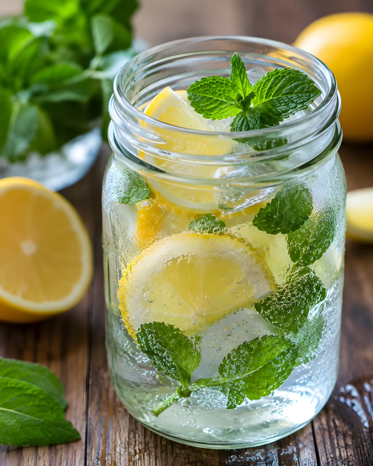 Erfrischendes Zitronenwasser mit Minze im Glas