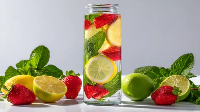 Erfrischendes Zitrusgetränk mit Erdbeeren und Minze