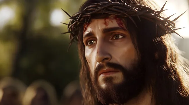 Ergreifendes Porträt eines leidenden Mannes mit Dornenkrone
