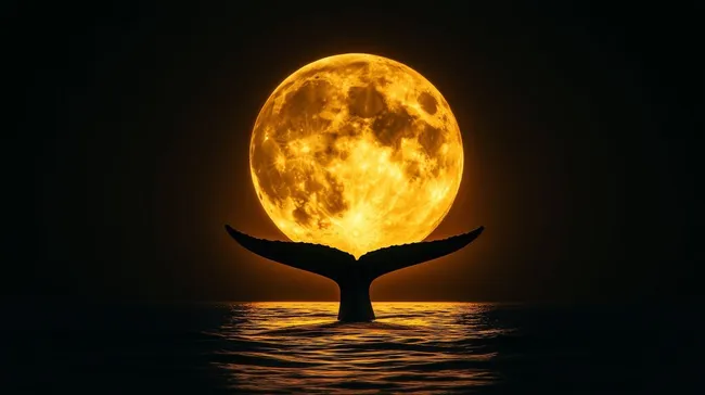 Erhabene Mondaufnahme mit Walschwanzsilhouette