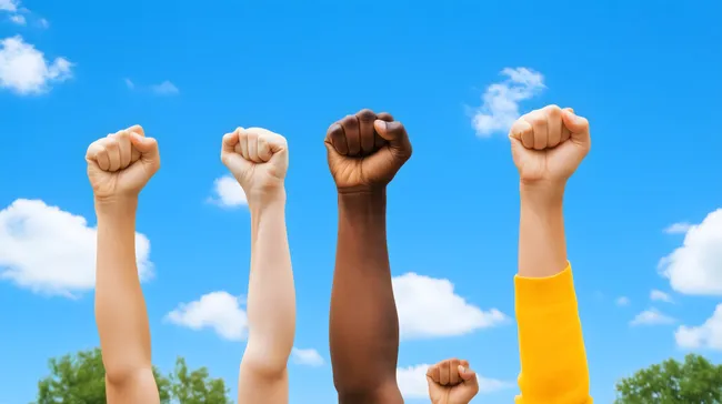 Erhobene Fäuste als Zeichen des Protests