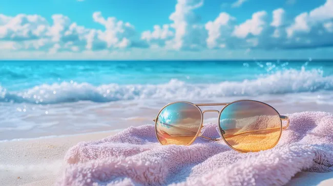 Erholsamer Strandspaß mit goldfarbener Sonnenbrille