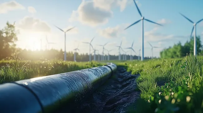 Erneuerbare Energie: Wasserstoffleitung und Windkraftanlagen