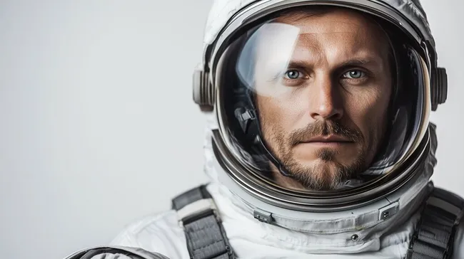 Ernster Astronaut in Raumfahrtausrüstung