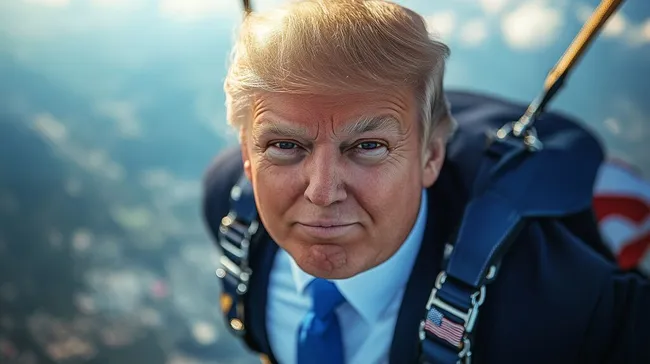 Ernster Blick: Politiker bei riskanter Fallschirmtour