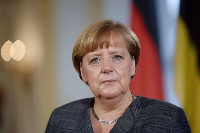 Ernsthafte Politikerin mit deutscher Fahne