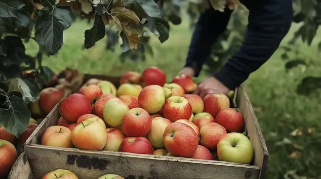 Ernte von saftig-roten Äpfeln im Obstgarten