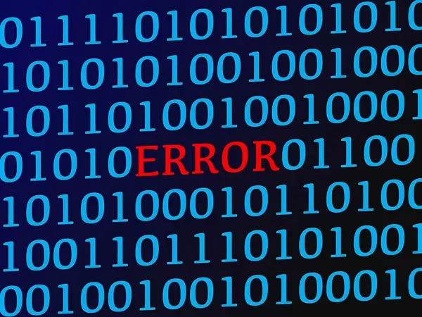 Error red text between blue binary data on screen