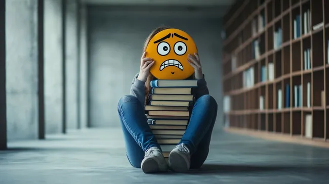 Erschöpfte Person mit frustriertem Emoticon-Gesicht