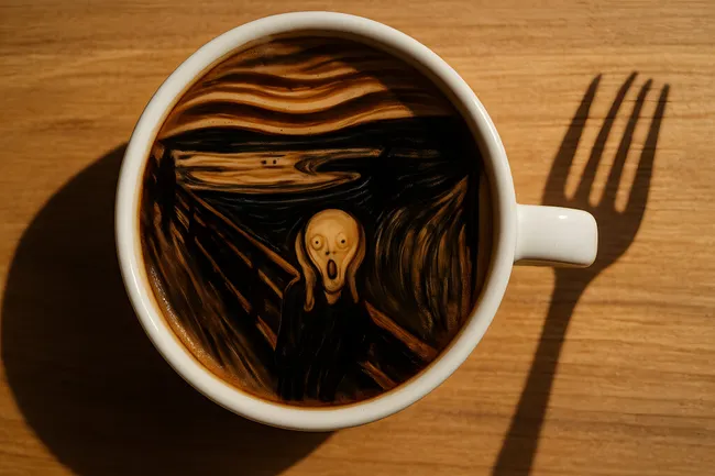 Erschreckende Kaffeetasse - Kreative Latte-Kunst mit Gruseleffekt