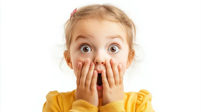 Erstaunte Kinderaugen vor weißem Hintergrund