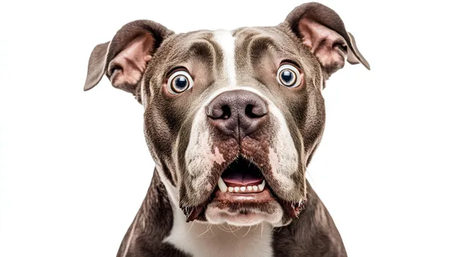 Erstaunter Pitbull-Hund mit offenem Maul