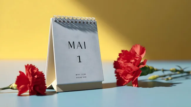 Erster Mai - Arbeiter-Feiertag mit roten Nelken