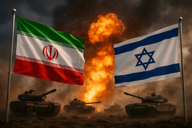 Eskalierender Konflikt zwischen Iran und Israel mit Explosionen und Panzern