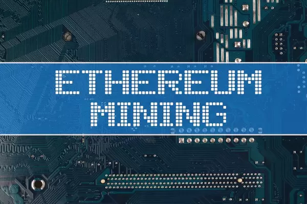 Ethereum Mining text over electronic circuit board background