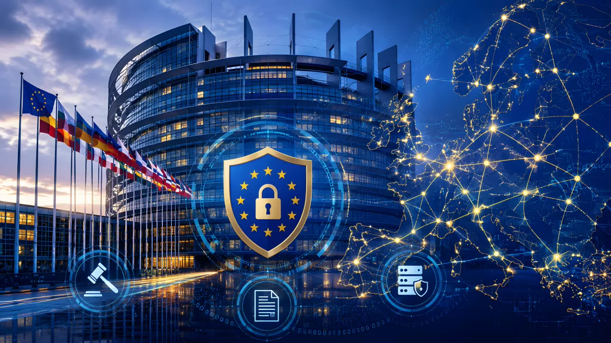 EU-Datenschutz Schild vor dem Europaparlament