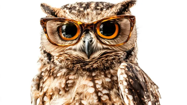 Eule mit Brille auf weißem Hintergrund