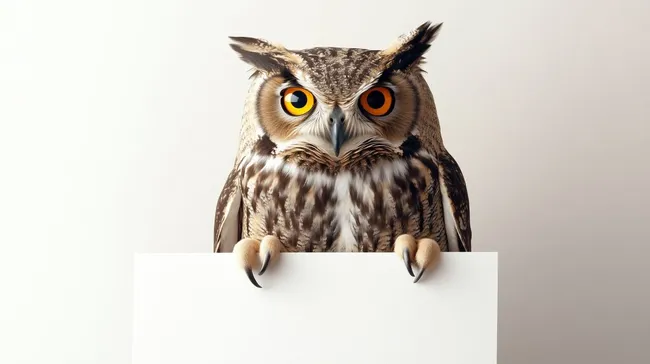 Eule mit Schild auf weißem Hintergrund