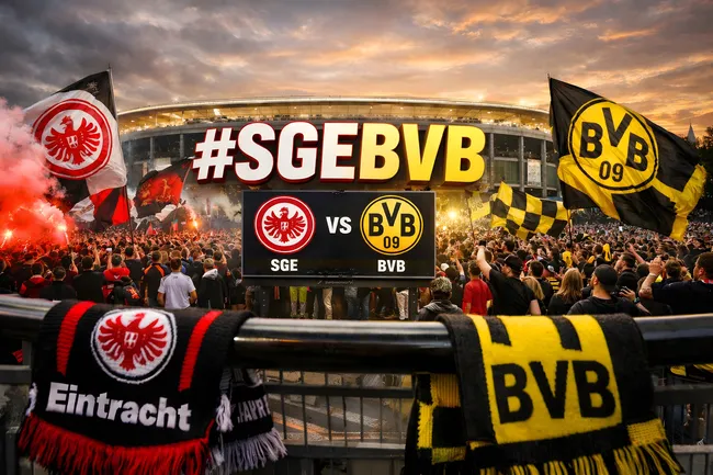 Euphorische Fußballfans in aufgeheizter Stadionatmosphäre