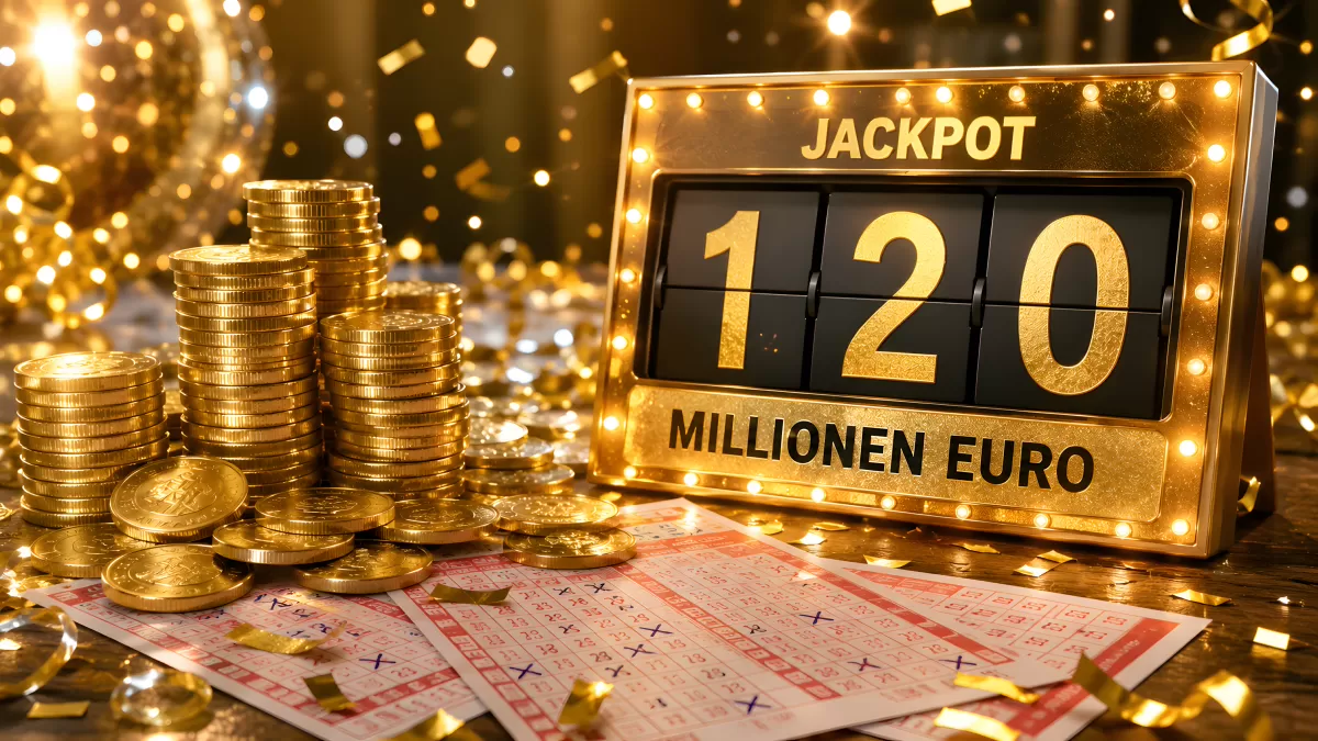 Eurojackpot 120 Millionen Euro mit Goldmünzen und Lottoscheinen