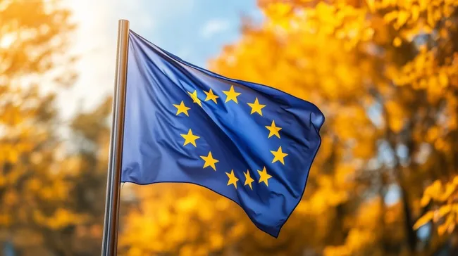 Europäische Flagge im herbstlichen Ambiente