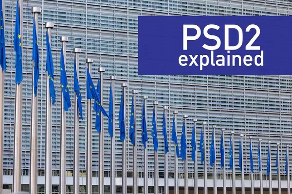 European flags with PSD2 Explained text