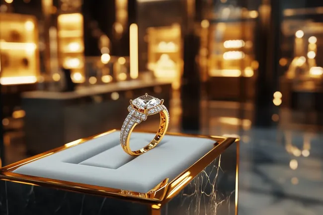 Exklusiver Diamantring in elegantem Schmuckdisplay