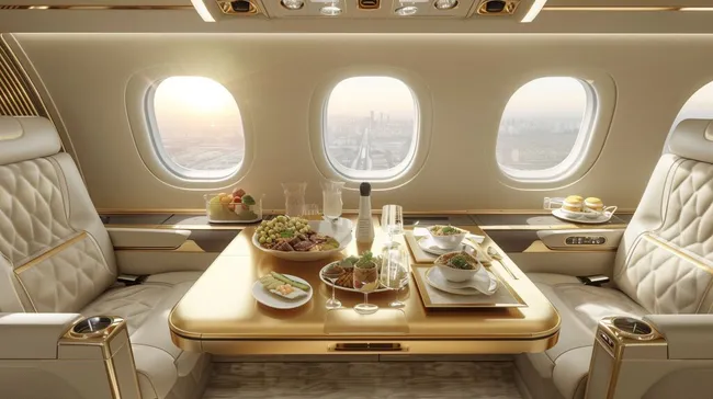 Exklusives Business-Mahlzeit in Privatjet