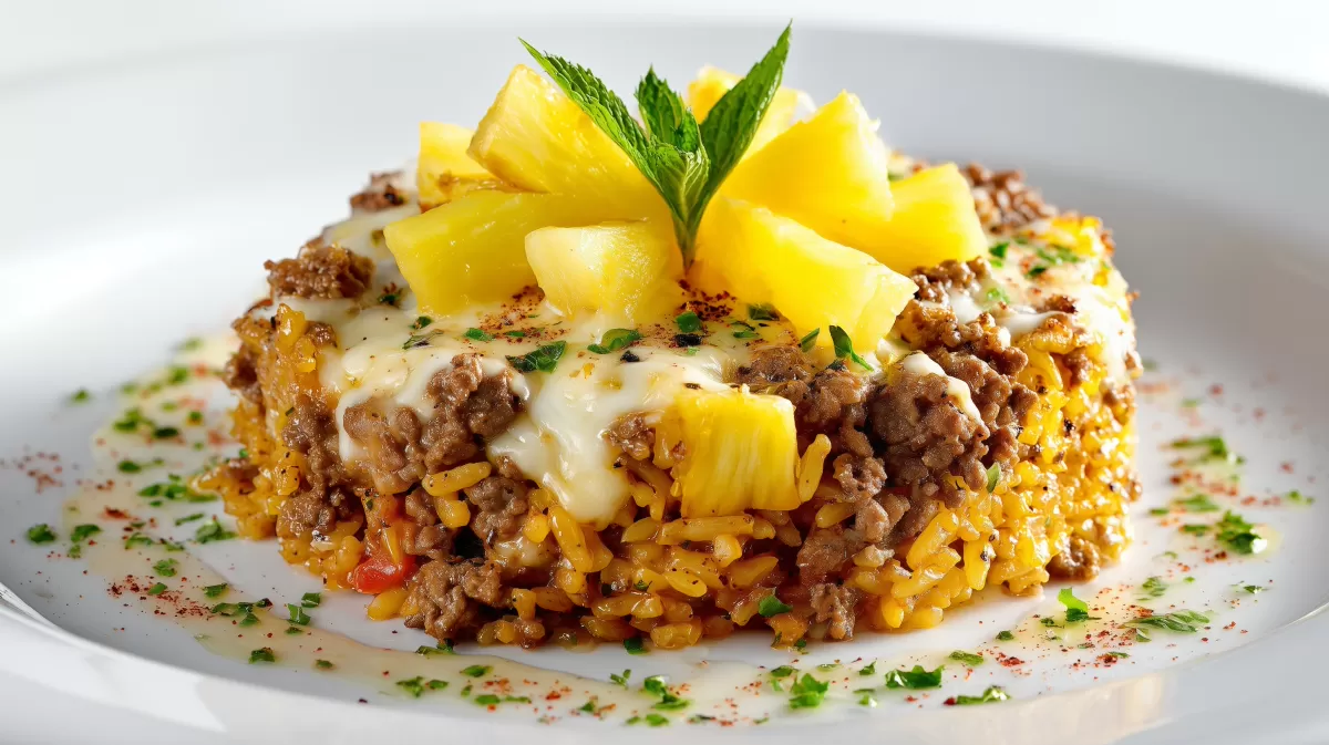 Exotischer Curry Reisauflauf mit Ananas und Hackfleisch