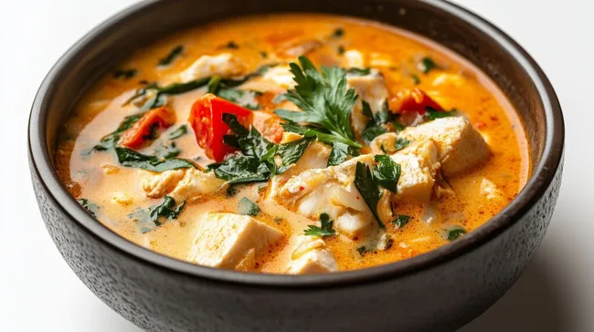 Exotischer Eintopf mit Fisch, Gemüse und Kokos