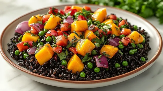 Exotischer Reissalat mit Mango und Gemüse