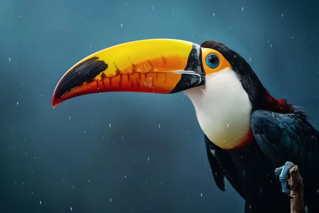 Exotischer Tukan im Regen