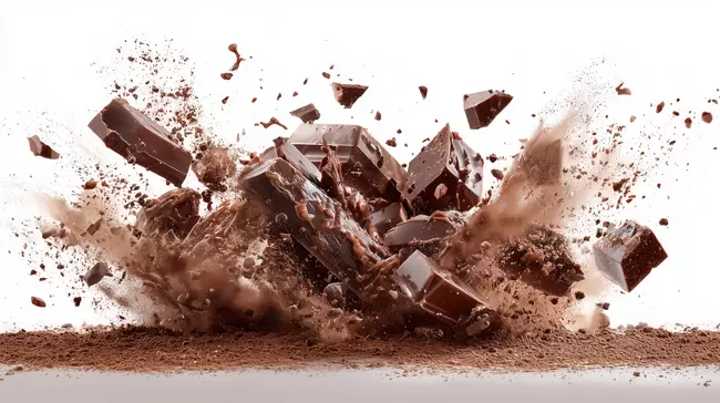 Explodierender Schokoladenblock - dynamisches Designmotiv