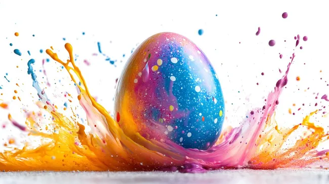 Explodierendes Oster-Ei in bunter Farbexplosion