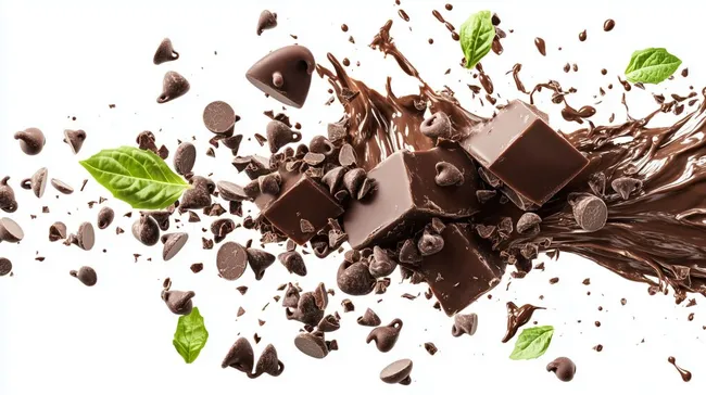 Explosionsartige Schokoladendekoration mit Blättern