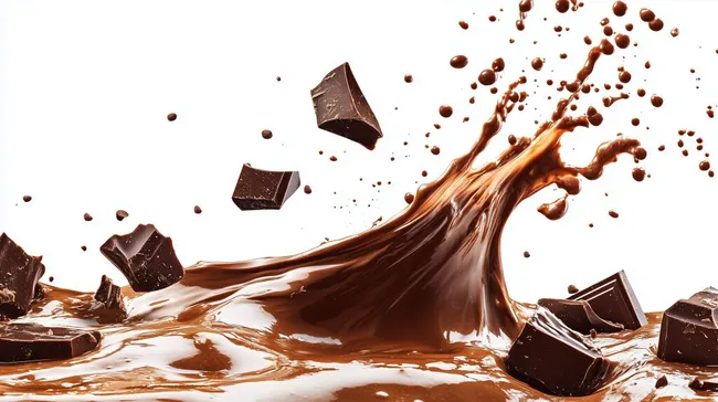 Explosionsartige Schokoladentropfen in Bewegung
