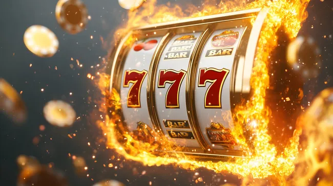 Explosiv brennender Spielautomat mit Glückssymbolen